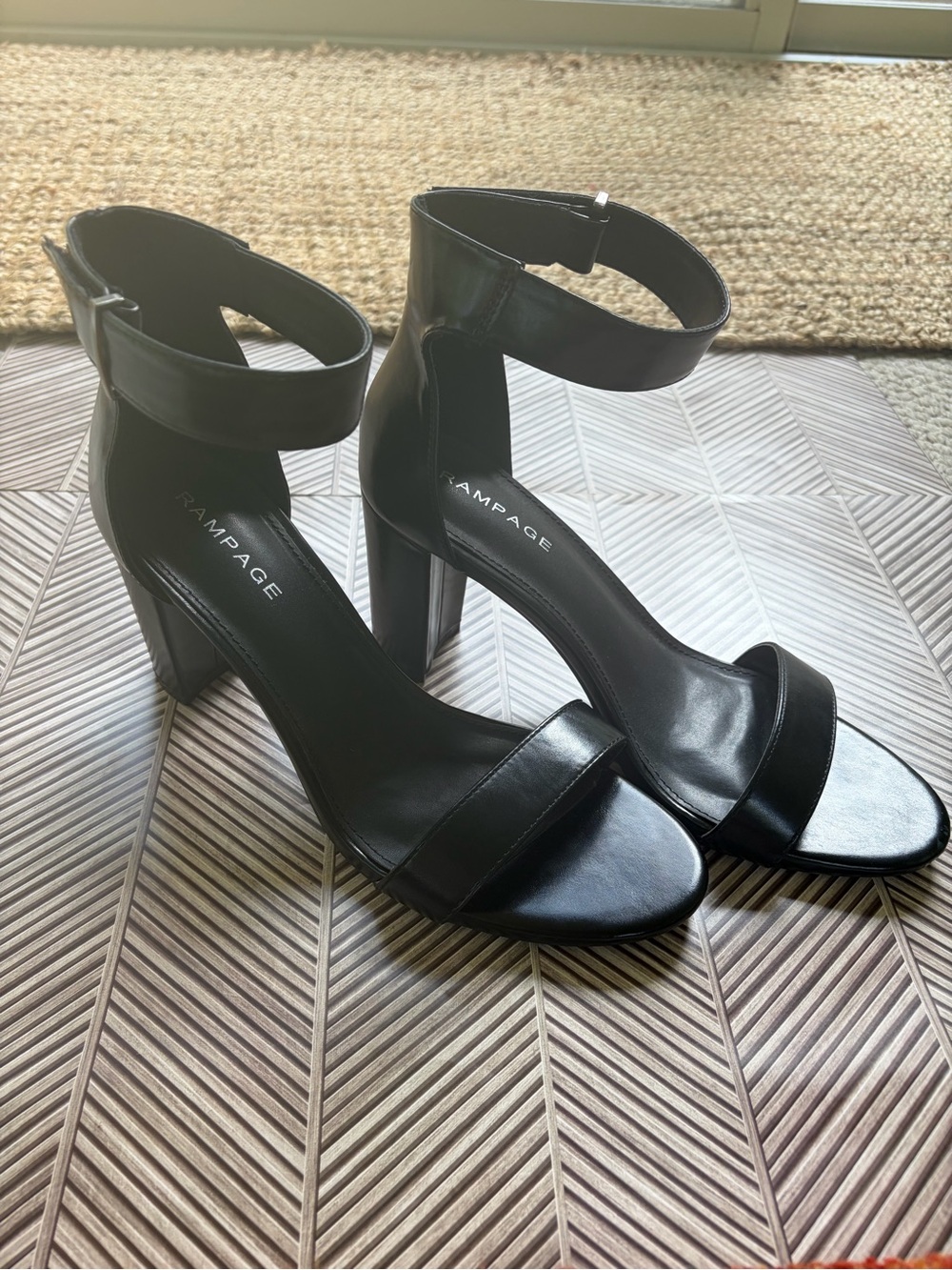 Rampage Black Ankle-Strap Block Heels